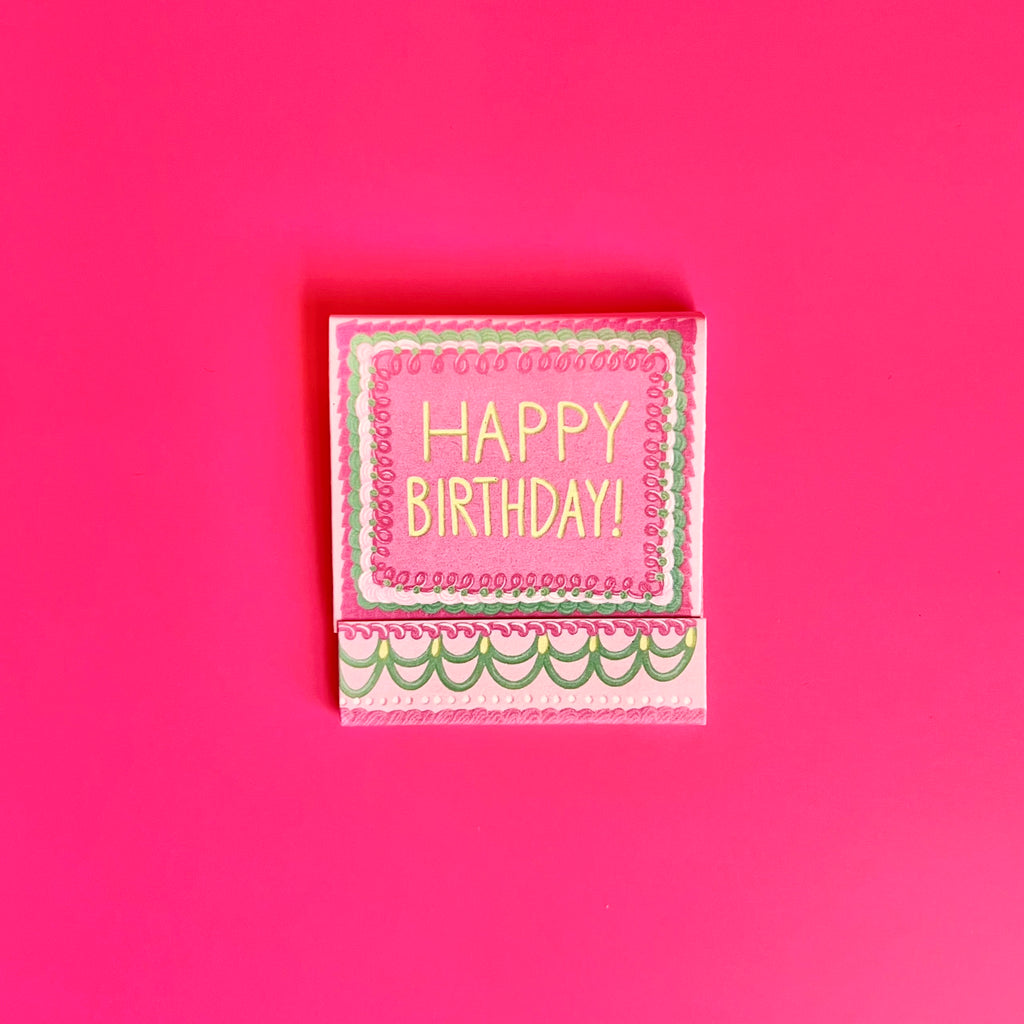 Front of happy birthday matchbook